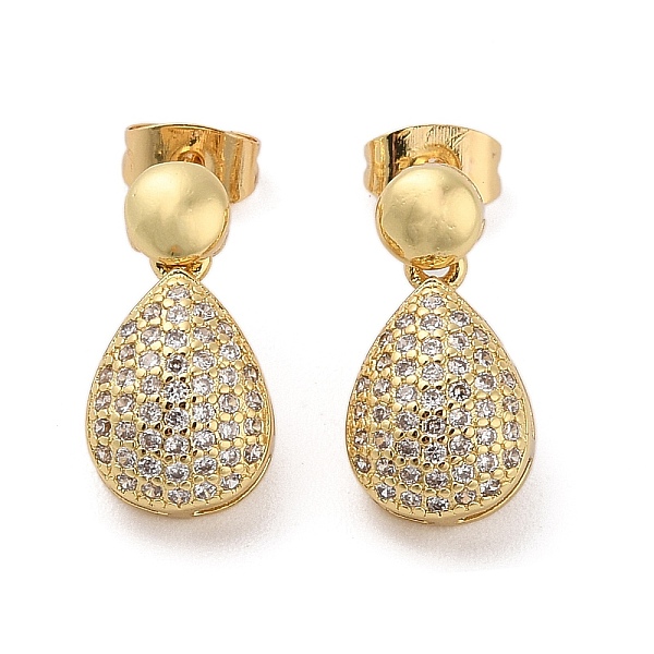 

PandaHall Brass Micro Pave Cubic Zirconia Dangle Stud Earrings, Teardrop, Real 18K Gold Plated, 16.5x9mm Brass Teardrop Clear