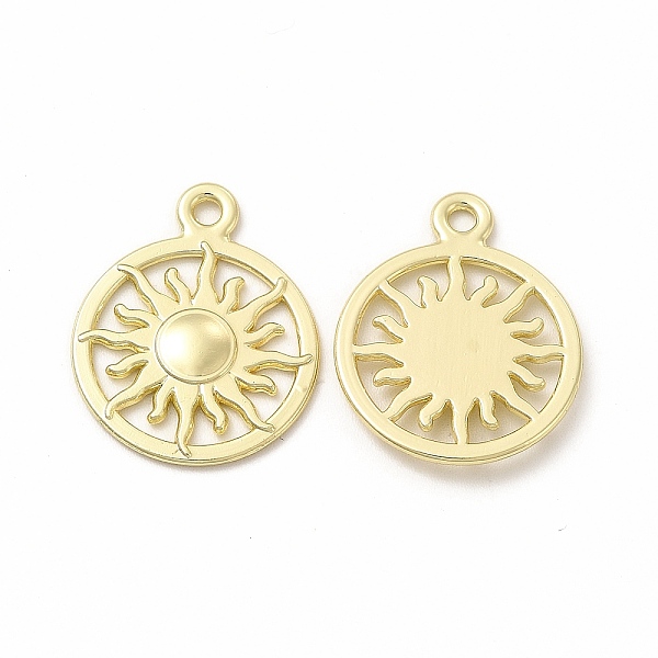 

PandaHall Rack Plating Alloy Pendants, Cadmium Free & Nickel Free & Lead Free, Flat Round with Sun Pattern Charm, Light Gold, 20x16x2mm...