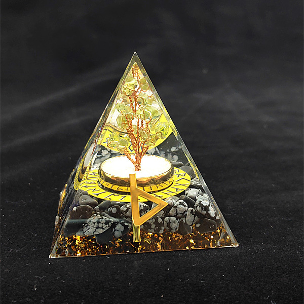 

PandaHall Orgonite Pyramid Resin Energy Generators, Reiki Natural Snowflake Obsidian Chips and Tree Inside for Home Office Desk Decoration..., Clear