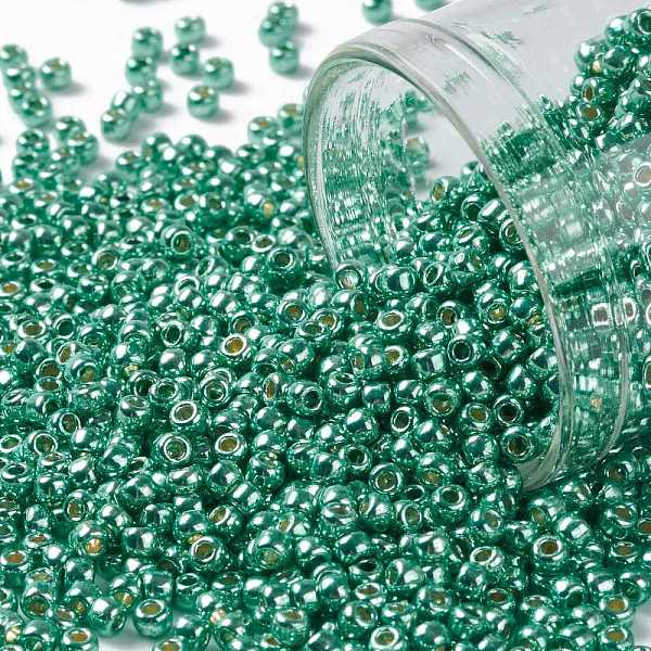 

PandaHall TOHO Round Seed Beads, Japanese Seed Beads, (PF561) PermaFinish Teal Aqua Metallic, 11/0, 2.2mm, Hole: 0.8mm, about 5555pcs/50g..., Cyan