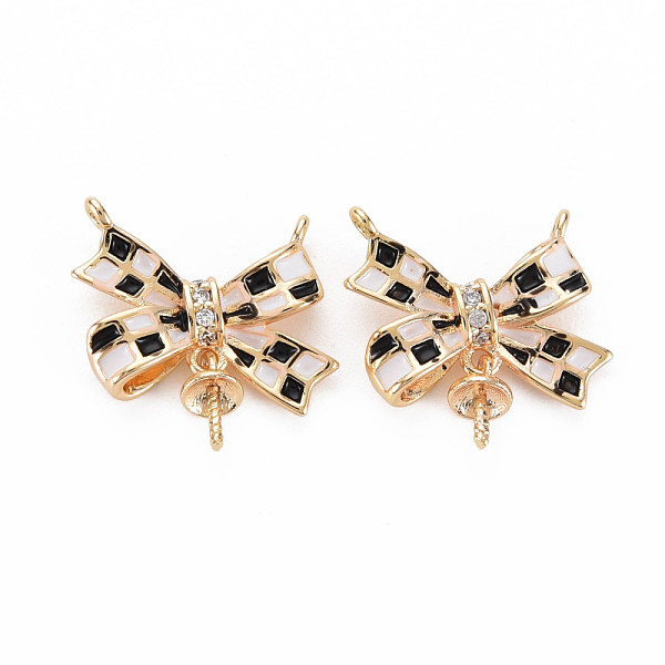 

PandaHall Brass Micro Pave Cubic Zirconia Connector Charms, with Enamel, Nickel Free, For Half Drilled Beads, Bowknot, Real 18K Gold Plated..., Black