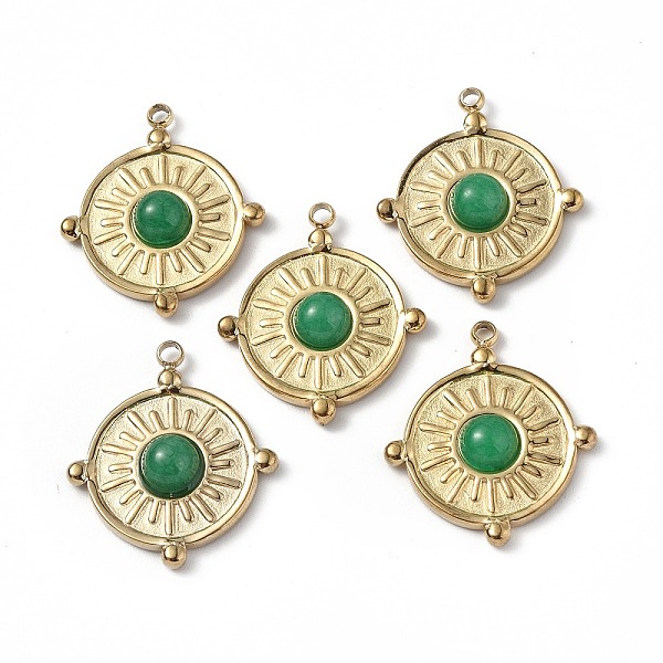 

PandaHall Vacuum Plating 201 Stainless Steel Natural Malaysia Jade Pendants, Real 18K Gold Plated, Flat Round Charms, 20.5x18x4mm, Hole...