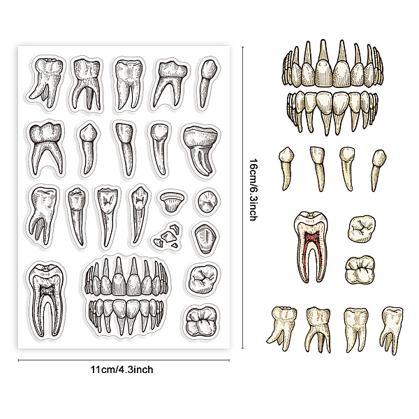 

PandaHall CRASPIRE Vintage Tooth Clear Rubber Stamp Dental Teeth Fairy Mouth Cavity Transparent Silicone Seals Stamp for Journaling Card...