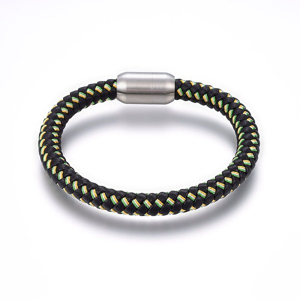 

PandaHall Leather Cord Bracelets, with 304 Stainless Steel Magnetic Clasp, Stainless Steel Color, 8-1/4 inch(21cm), 8mm Leather Black