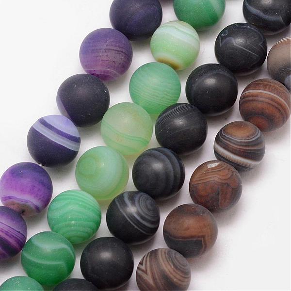 

PandaHall Natural Striped Agate/Banded Agate Bead Strands, Round, Grade A, Frosted, Dyed & Heated, Mixed Color, 6mm, Hole: 1mm, about..., Multicolor