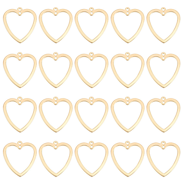 

PandaHall BENECREAT 20Pcs Brass 2-Loop Link Pendants, Heart, Nickel Free, Real 18K Gold Plated, 21x19x1mm, Hole: 1mm Brass Heart