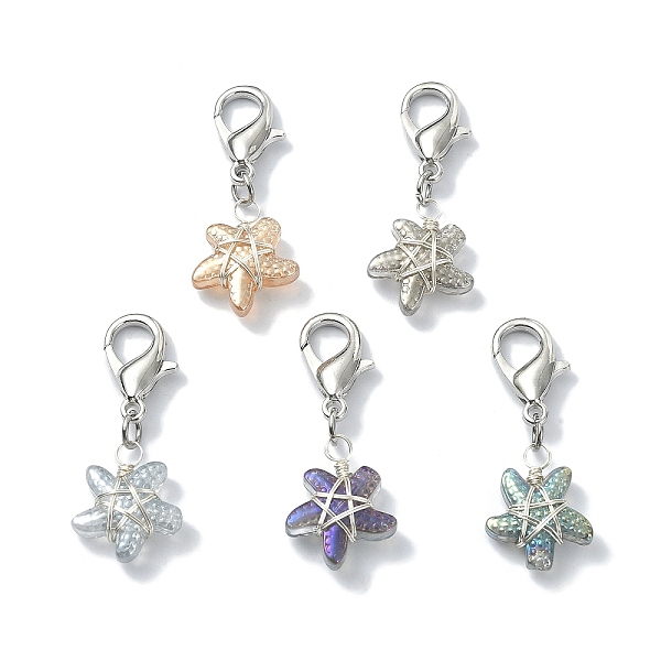 

PandaHall Handmade Lampwork Pendant Decooration, with Zinc Alloy Lobster Claw Clasps, Star, Platinum, 17.5x14x5.5mm Lampwork Star Multicolor