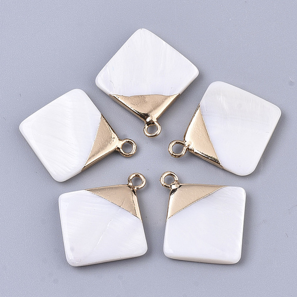 

PandaHall Natural Freshwater Shell Pendants, with Top Golden Plated Brass Loops, Rhombus, Seashell Color, 23x20x3mm, Hole: 1.8mm, Diagonal...