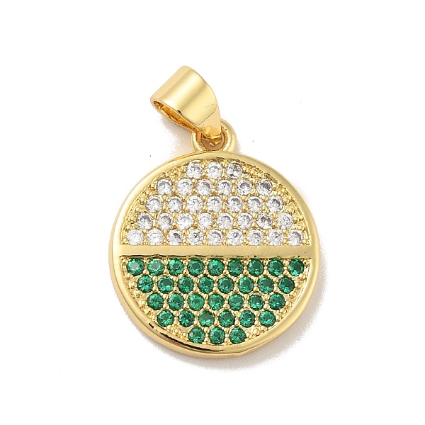 

PandaHall Brass Micro Pave Cubic Zirconia Pendants, Cadmium Free & Lead Free, Long-Lasting Plated, Flat Round, Real 18K Gold Plated, Green...