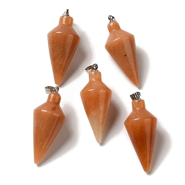 

PandaHall Natural Red Aventurine Pendants, Cone Charms with Rack Plating Platinum Plated Brass Snap on Bails, 36~36.5x15~15.5mm, Hole...