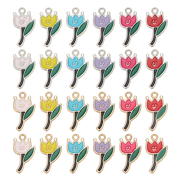 

PandaHall ARRICRAFT 48Pcs 12 Styles Alloy Enamel Pendants, Tulip Charm, Golden/Platinum, Mixed Color, 23x12.5x1mm, Hole: 2mm, 4pcs/style..., Multicolor