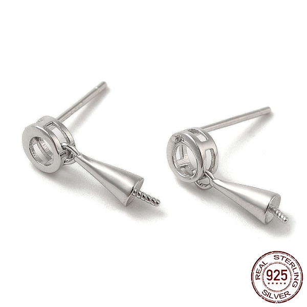 

PandaHall Rhodium Plated Donut 925 Sterling Silver Stud Earring Findings, for Half Drilled Beads, with S925 Stamp, Real Platinum Plated...