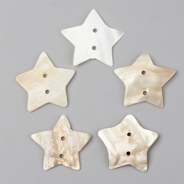 

PandaHall Natural Freshwater Shell Links, Star, Seashell Color, 35.5~37x38~40x2~5mm, Hole: 2mm Shell Star