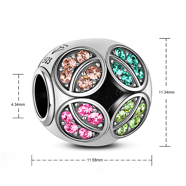 TINYSAND Rhodium Plated 925 Sterling Silver Cubic Zirconia European Large Hole Beads