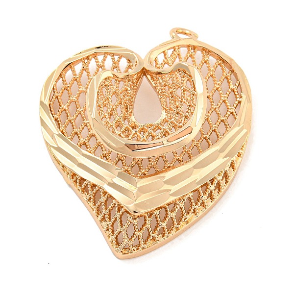 

PandaHall Rack Plating Brass Hollow Pendants, Heart Charm, Light Gold, 36x31.5x9.5mm, Hole: 2mm Brass Heart
