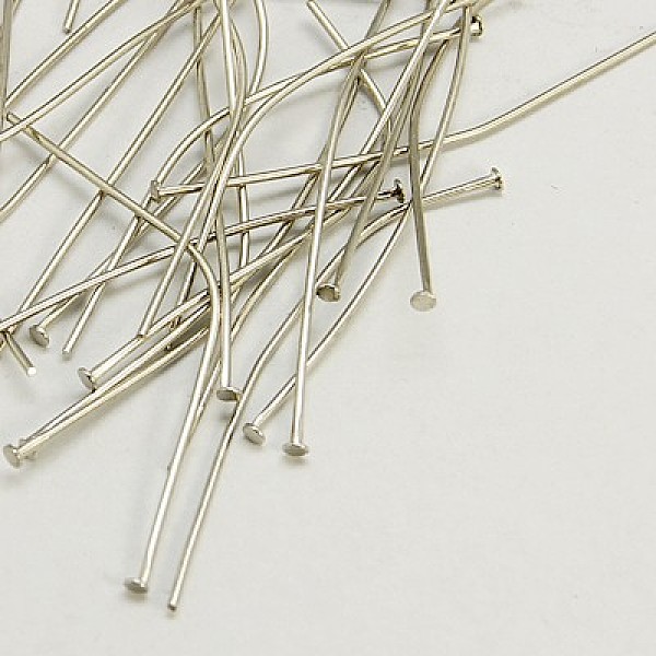 

PandaHall Jewelry Findings, Iron Flat Head Pins, Platinum, 50x0.75~0.8mm, 20 Gauge, about 4300pcs/1000g, Head: 2mm Iron