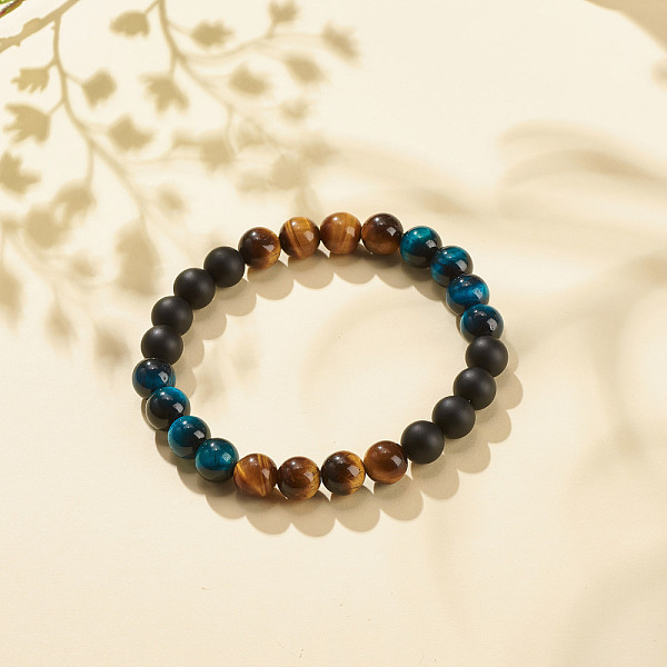 

PandaHall Natural Tiger Eye & Black Agate(Dyed) Round Beaded Stretch Bracelet, Gemstone Jewelry for Women, Teal, Inner Diameter: 2-1/8 inch..., Cyan