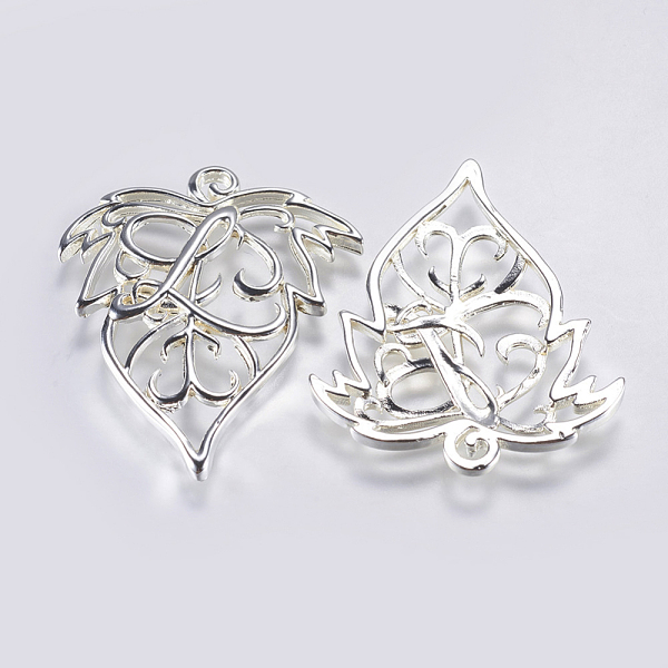 

PandaHall Brass Charms, Lead Free & Cadmium Free, Leaf, Silver Color Plated, 39x32x2mm, Hole: 1.5mm Brass Leaf Silver