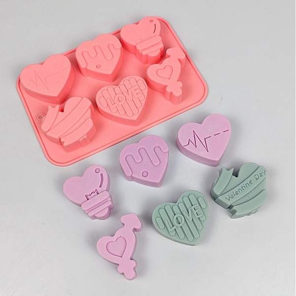PandaHall DIY Food Grade Silicone Molds, Fondant Molds, Resin Casting Molds, for Chocolate, Candy, Heart, Pink, 125x185x20mm, Inner Diameter...