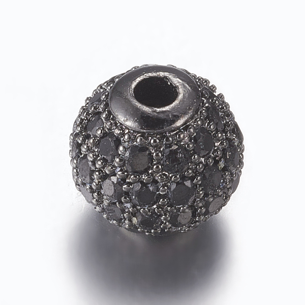 

PandaHall Brass Micro Pave Cubic Zirconia Beads, Round, Gunmetal, Black, 8mm, Hole: 1.5mm Brass+Cubic Zirconia Round Black