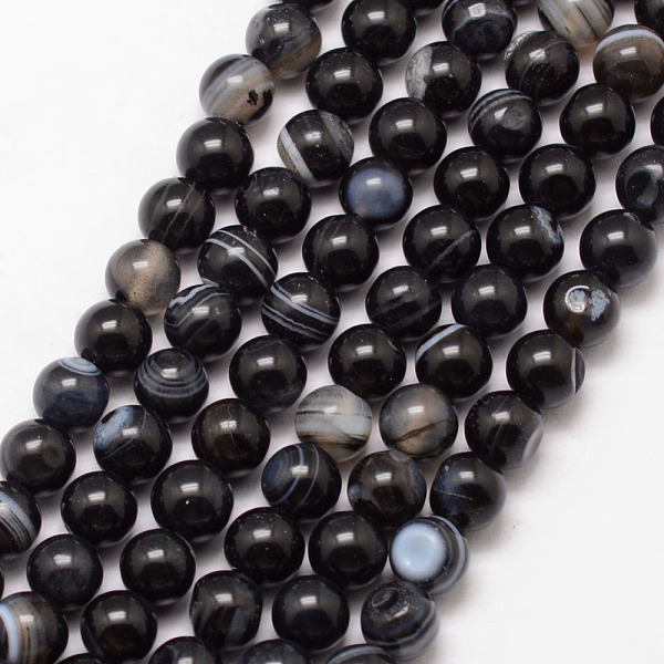 

PandaHall Natural Striped Agate/Banded Agate Bead Strands, Round, Grade A, Dyed & Heated, Black, 6mm, Hole: 1mm, about 61pcs/strand, 15 inch...