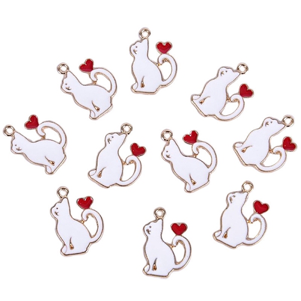 

PandaHall Valentine's Day Alloy Enamel Pendants, Light Gold, Cat with Heart Charm, White, 21x15mm Alloy+Enamel Cat Shape White