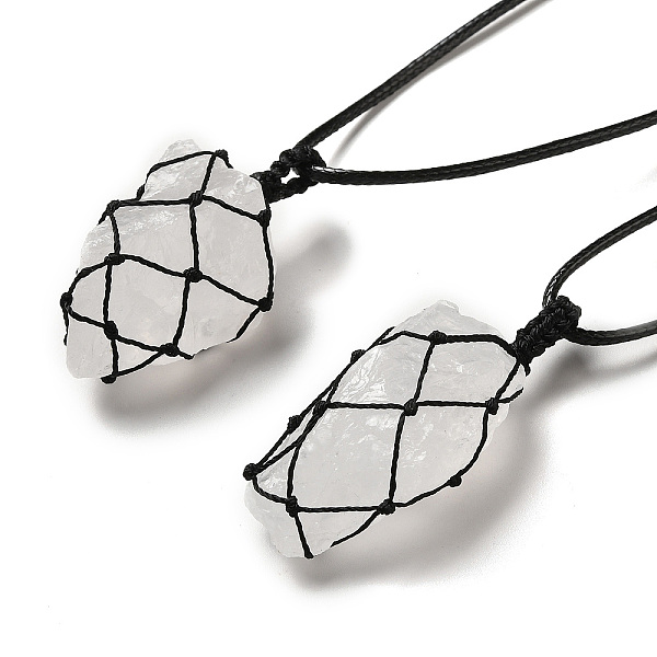 

PandaHall Irregular Nuggets Natural Quartz Crystal Pendant Necklace, Wax Rope Macrame Pouch Adjustable Necklace for Women, 32.28 inch(82cm)...