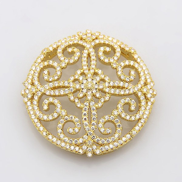 Filigree Flat Round Brass Micro Pave Cubic Zirconia Cabochons