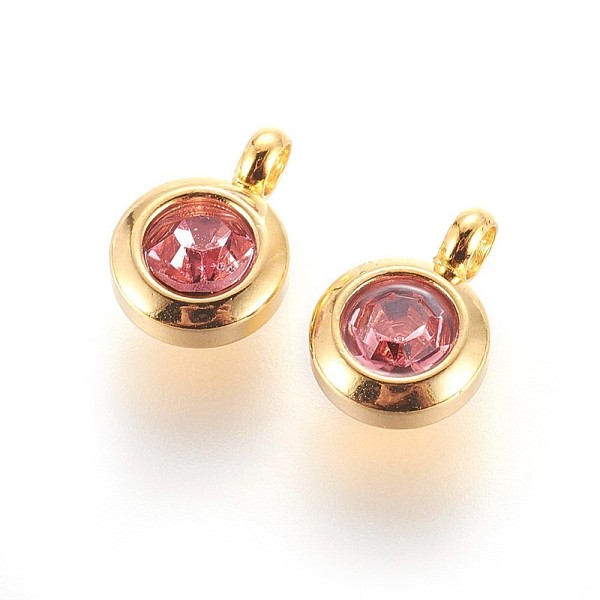 

PandaHall 304 Stainless Steel Rhinestone Charms, July Birthstone Charms, Flat Round, Rose, 9.3x6.5x4mm, Hole: 2mm Stainless Steel+Rhinestone..., Pink