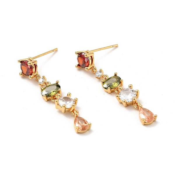 

PandaHall Colorful Cubic Zirconia Chain Dangle Stud Earrings, Brass Jewelry for Women, Cadmium Free & Nickel Free & Lead Free, Real 18K Gold..., Clear