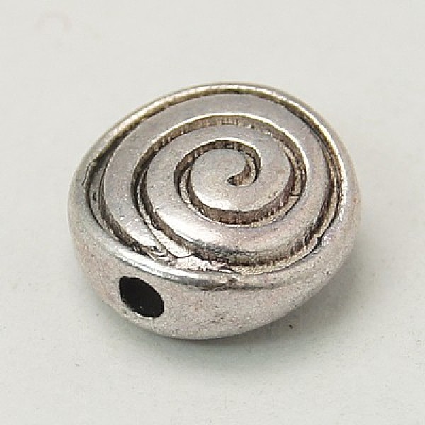 

PandaHall Tibetan Style Alloy Beads, Flat Round with Helix, Cadmium Free & Lead Free, Antique Silver, 8x8x4mm, Hole: 1mm Alloy Flat Round