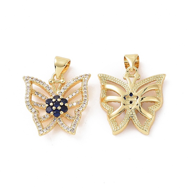 

PandaHall Brass Micro Pave Cubic Zirconia Pendants, Real 18K Gold Plated, Hollow Butterfly with Flower Charm, Blue, 18.5x18x4mm, Hole...