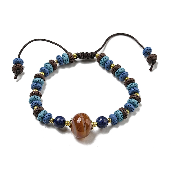 

PandaHall Dyed Natural Lava Rock Rondelle Braided Bead Bracelets, Dyed Natural Agate Link Bracelets for Women Men, Midnight Blue, Inner...