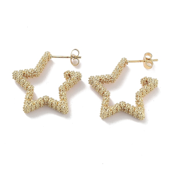 

PandaHall Star Brass Stud Earrings for Women, Half Hoop Earrings, Long-Lasting Plated, Golden, 26x5.5mm Brass Star