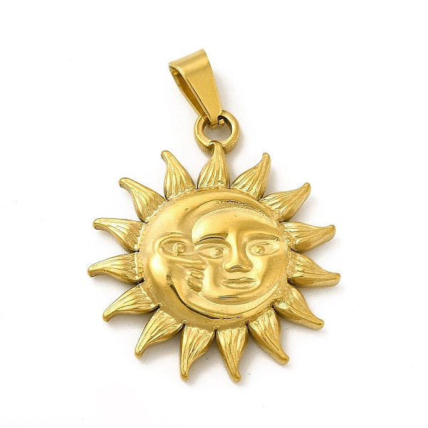 

PandaHall Vacuum Plating 304 Stainless Steel Pendants, Sun and Moon Charms, Golden, 30x26x3mm, Hole: 6.5x4mm 304 Stainless Steel Sun