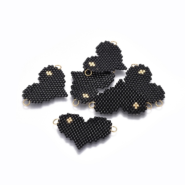 

PandaHall MIYUKI & TOHO Handmade Japanese Seed Beads Links, Loom Pattern, Heart, Black, 22x29x1.7mm, Hole: 2.5mm Glass Heart Black