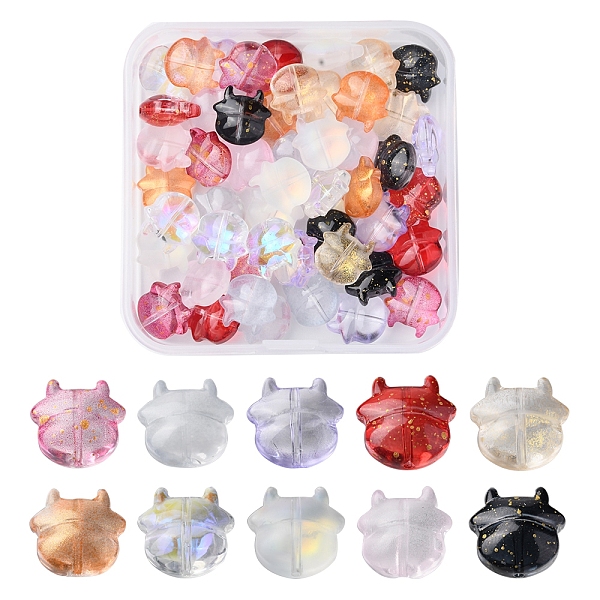 

PandaHall 50Pcs 10 Style Transparent Spray Painted Glass Beads, with Gold Foil, Cow, Mixed Color, 11.5x12x6mm, Hole: 1mm, 5Pcs/style Glass..., Multicolor
