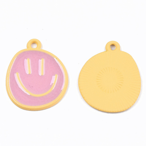 

PandaHall Spray Painted Alloy Pendants, Cadmium Free & Lead Free, with Pink Enamel, Smiling Face, Gold, 24x20x1mm, Hole: 2mm Alloy+Enamel...