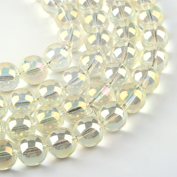 

PandaHall Electroplate Glass Beads Strands, Rainbow Plated, Round, Light Goldenrod Yellow, 9.5x10.5mm, Hole: 1.5mm, about 82pcs/strand, 29.9...