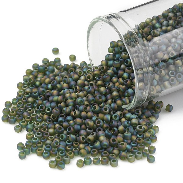 

PandaHall TOHO Round Seed Beads, Japanese Seed Beads, (180F) Transparent AB Frost Olivine, 11/0, 2.2mm, Hole: 0.8mm, about 1110pcs/10g Glass..., Green