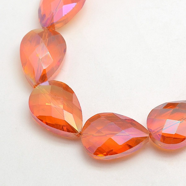

PandaHall Electroplate Crystal Glass Teardrop Beads Strands, Faceted, Rainbow Color Plated, Coral, 24x17x11mm, Hole: 1mm, about 30pcs/strand..., Red