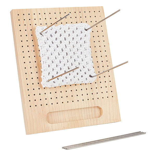 

PandaHall 1Pc Wooden Blocking Board, and 8Pcs Stainless Steel Positioning Pins, Stainless Steel Color, Board: 28x23x2cm, Pin: 200x3mm Wood