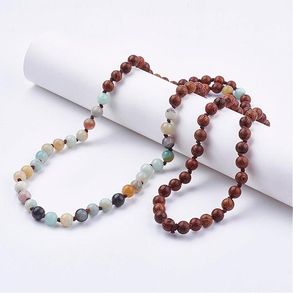 

PandaHall Natural Flower Amazonite Beaded Necklaces, with Wood Beads, Tiered Necklaces, Double Layer Necklaces, 40.94 inch(104cm) Flower...