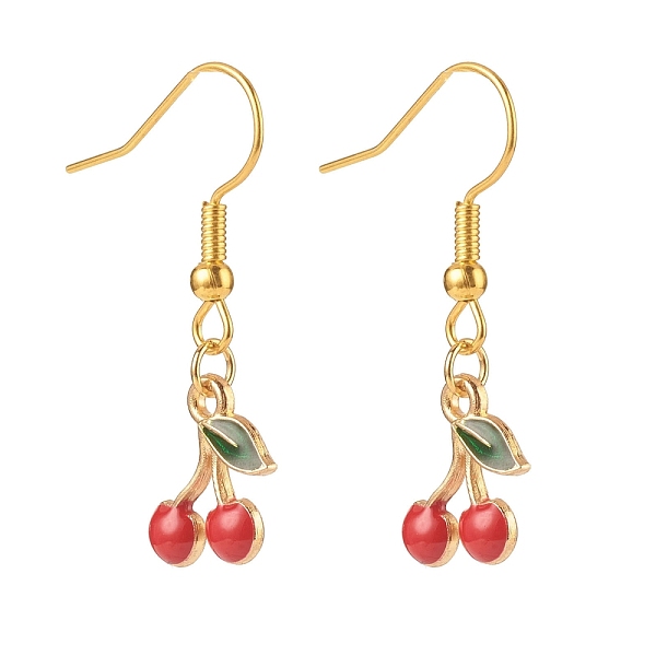 

PandaHall Alloy Enamel Cherry Dangle Earrings, Iron Jewelry for Women, Colorful, 24mm, Pin: 0.6mm Alloy