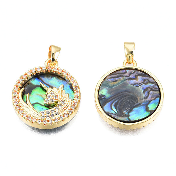 

PandaHall Brass Micro Pave Clear Cubic Zirconia Pendants, with Synthetic Abalone Shell/Paua Shells, Unicorn Charms, Real 18K Gold Plated...