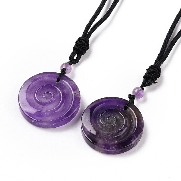 Adjustable Natural Amethyst Vortex Pendant Necklace With Nylon Cord For Women