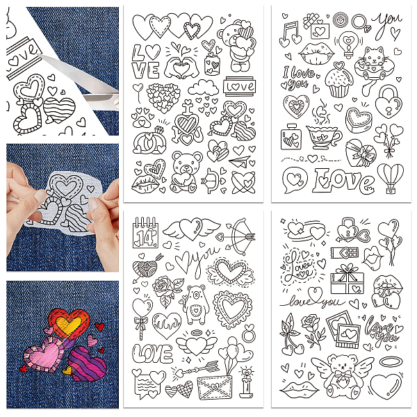 

PandaHall 4 Sheets 11.6x8.2 Inch Stick and Stitch Embroidery Patterns, Non-woven Fabrics Water Soluble Embroidery Stabilizers, Heart...