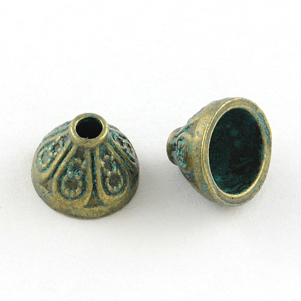 

PandaHall Zinc Alloy Bead Caps, Cadmium Free & Lead Free, Antique Bronze & Green Patina, 10x7mm, Hole: 2mm Alloy