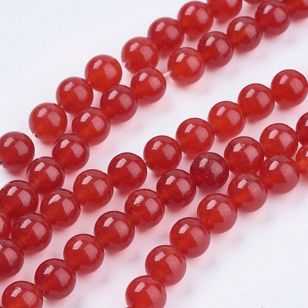 

PandaHall Natural White Jade Bead Strands, Dyed, Round, Red, 8mm, Hole: 1mm, about 48pcs/strand, 14.9 inch White Jade Round Red