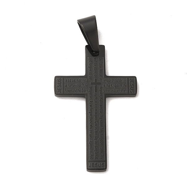 

PandaHall 304 Stainless Steel Pendants, Cross with Word Charm, Religion, Black, 34.8x22x1.8mm, Hole: 8x5.5mm 304 Stainless Steel Cross